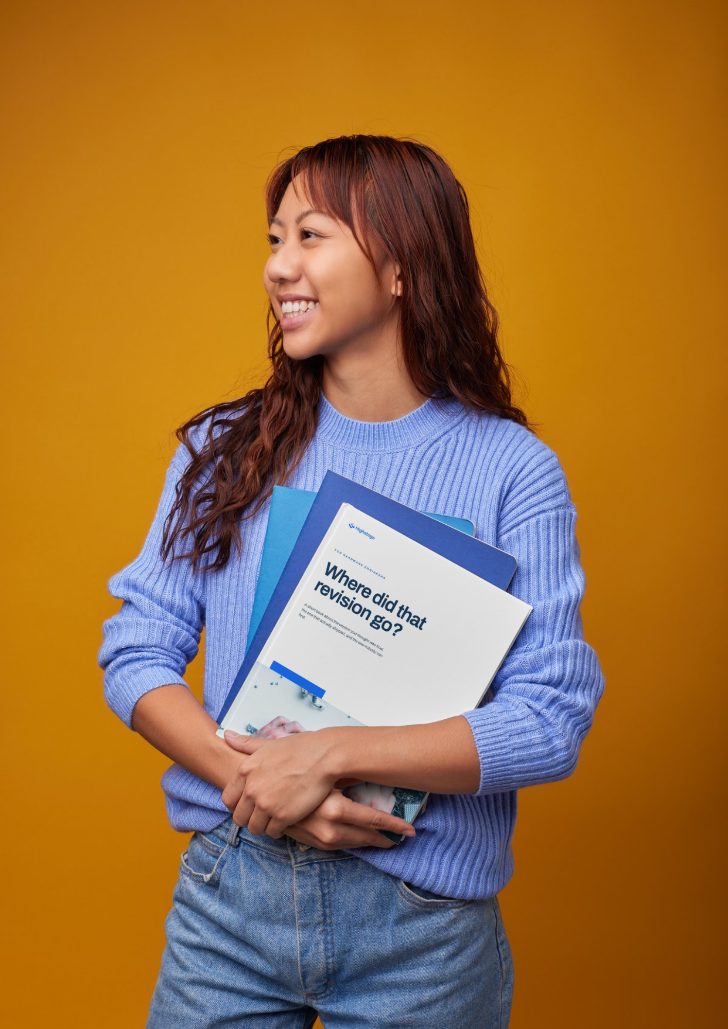 Person holding Highstage e-books